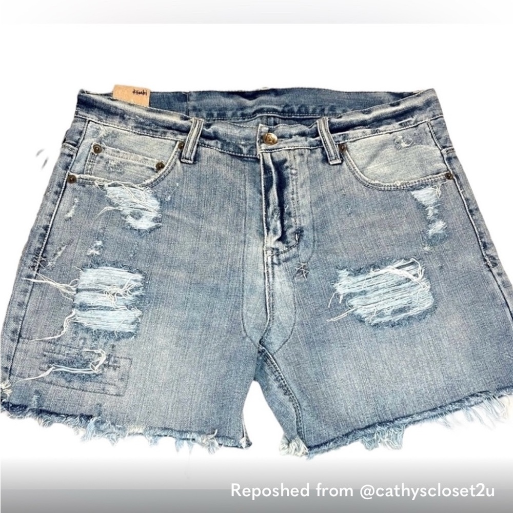 Ksubi Blue Distressed Jean Shorts